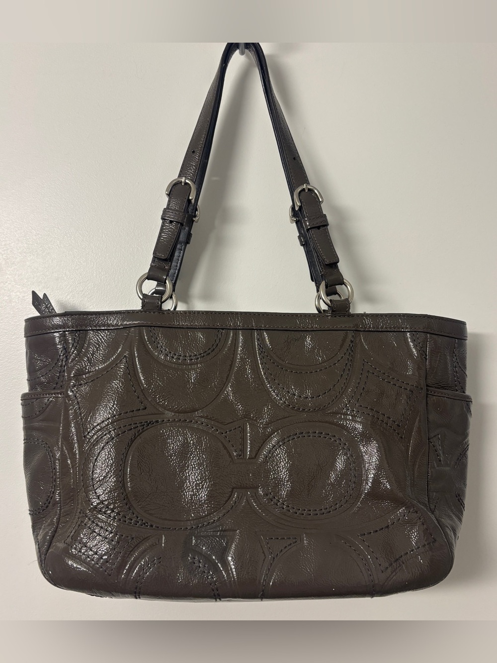 COACH Gallery Embossed Gray Patent Leather Medium Tote Bag
